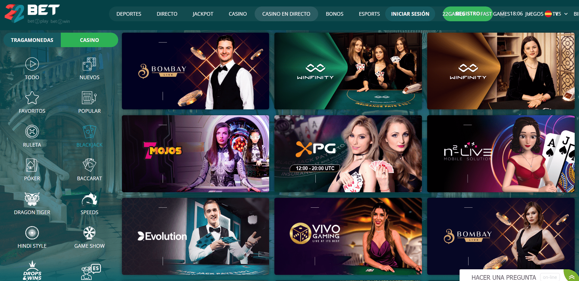 Blackjack en 22Bet casino