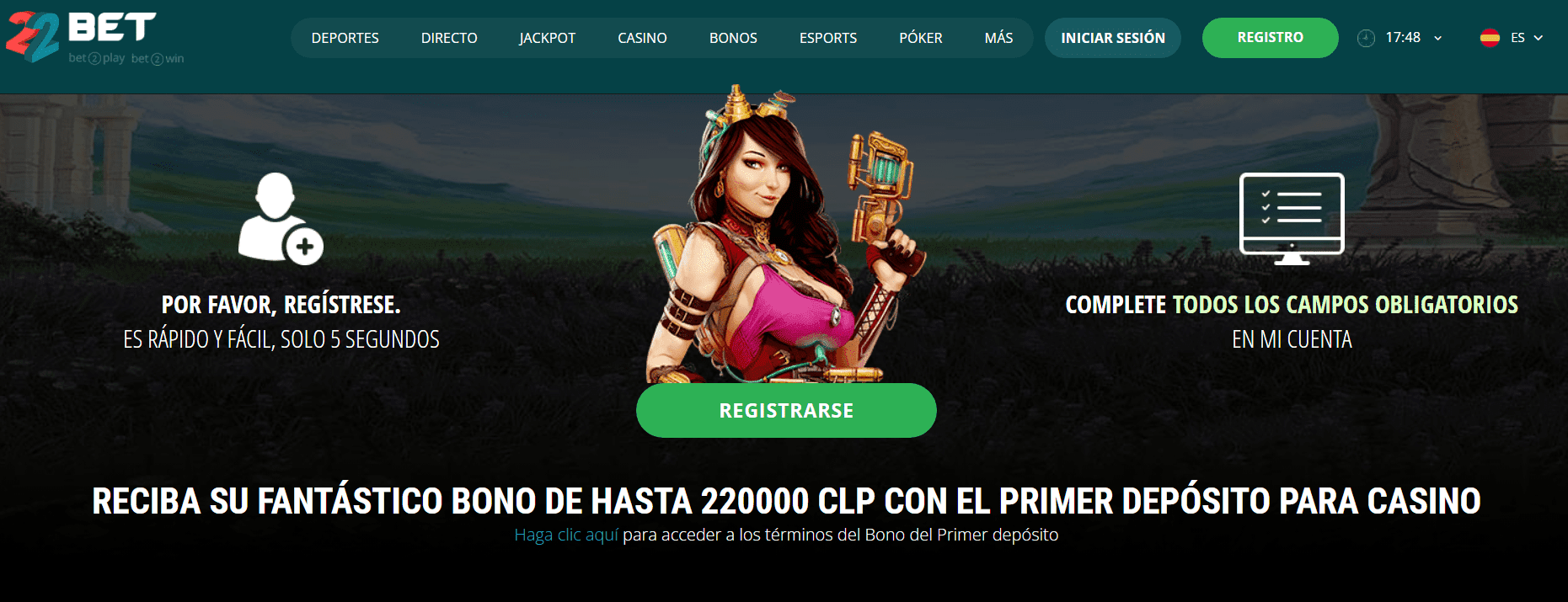 22Bet casino bono de bienvenida