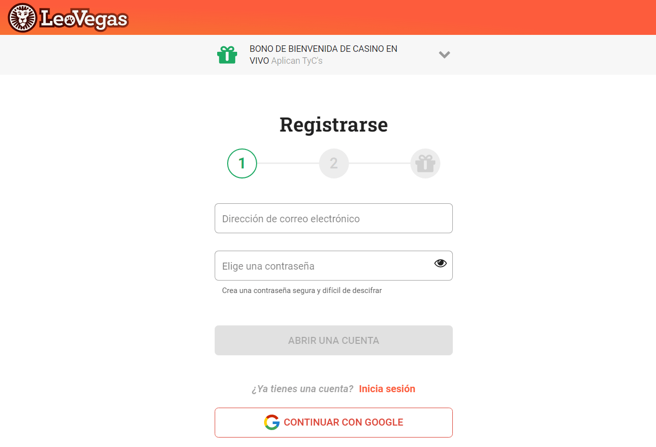 Registro en el casino LeoVegas