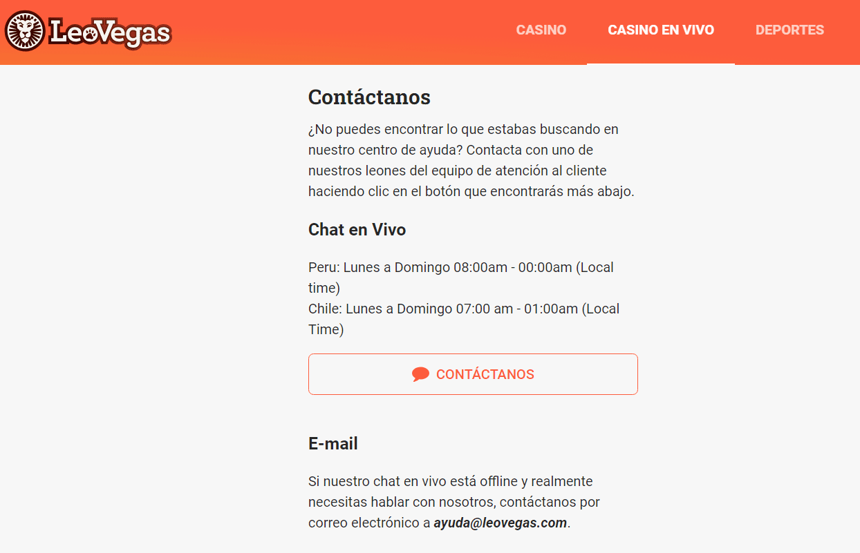 Atención al cliente del casino LeoVegas