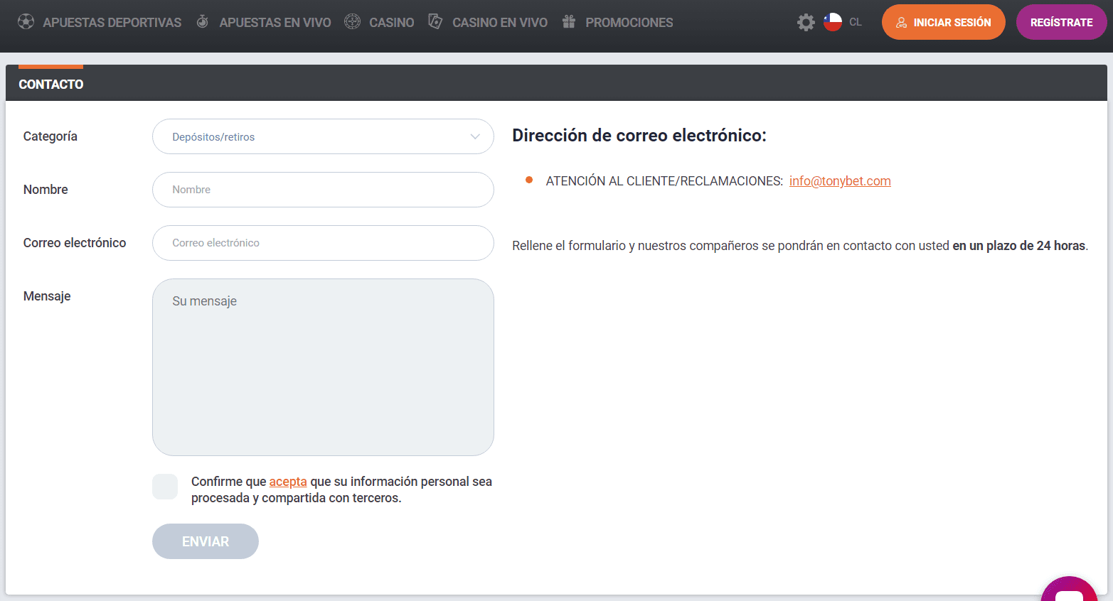 Atención al cliente del casino TonyBet