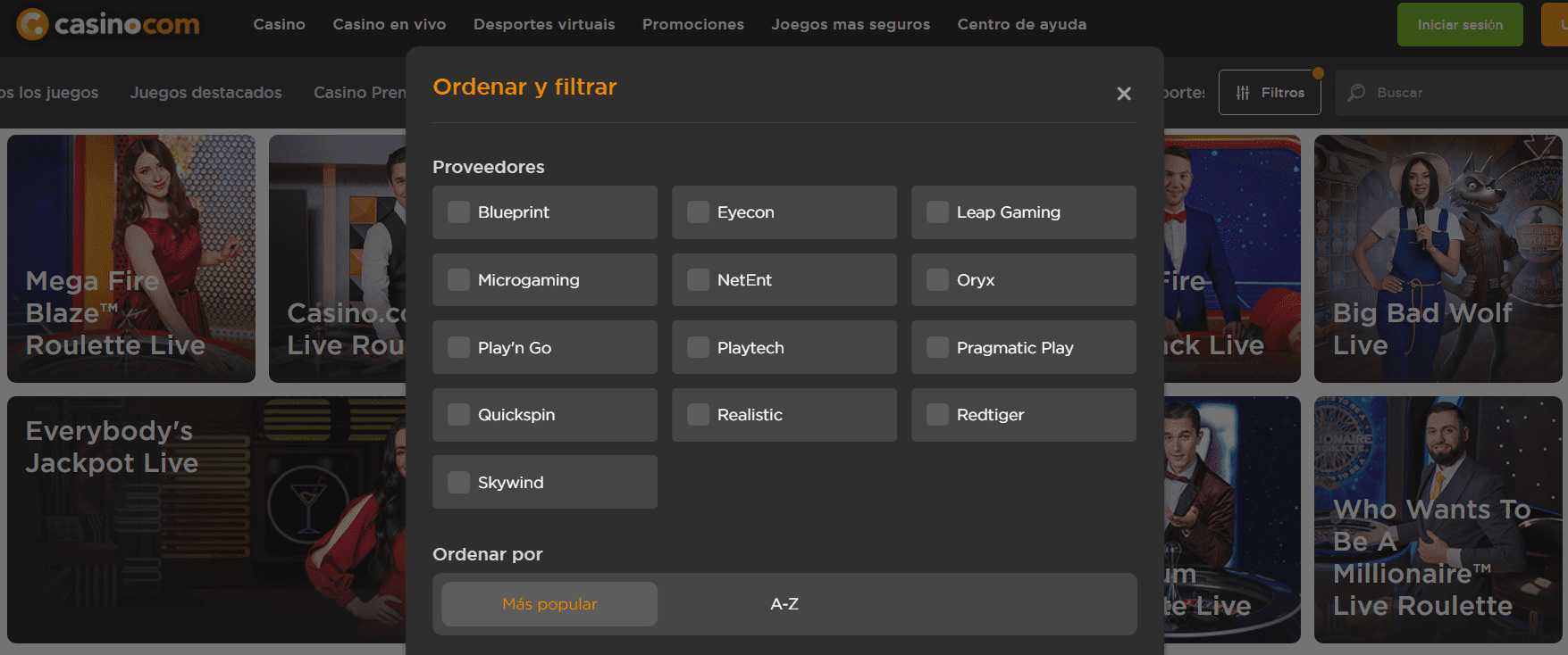 Proveedores de juegos Casino.com