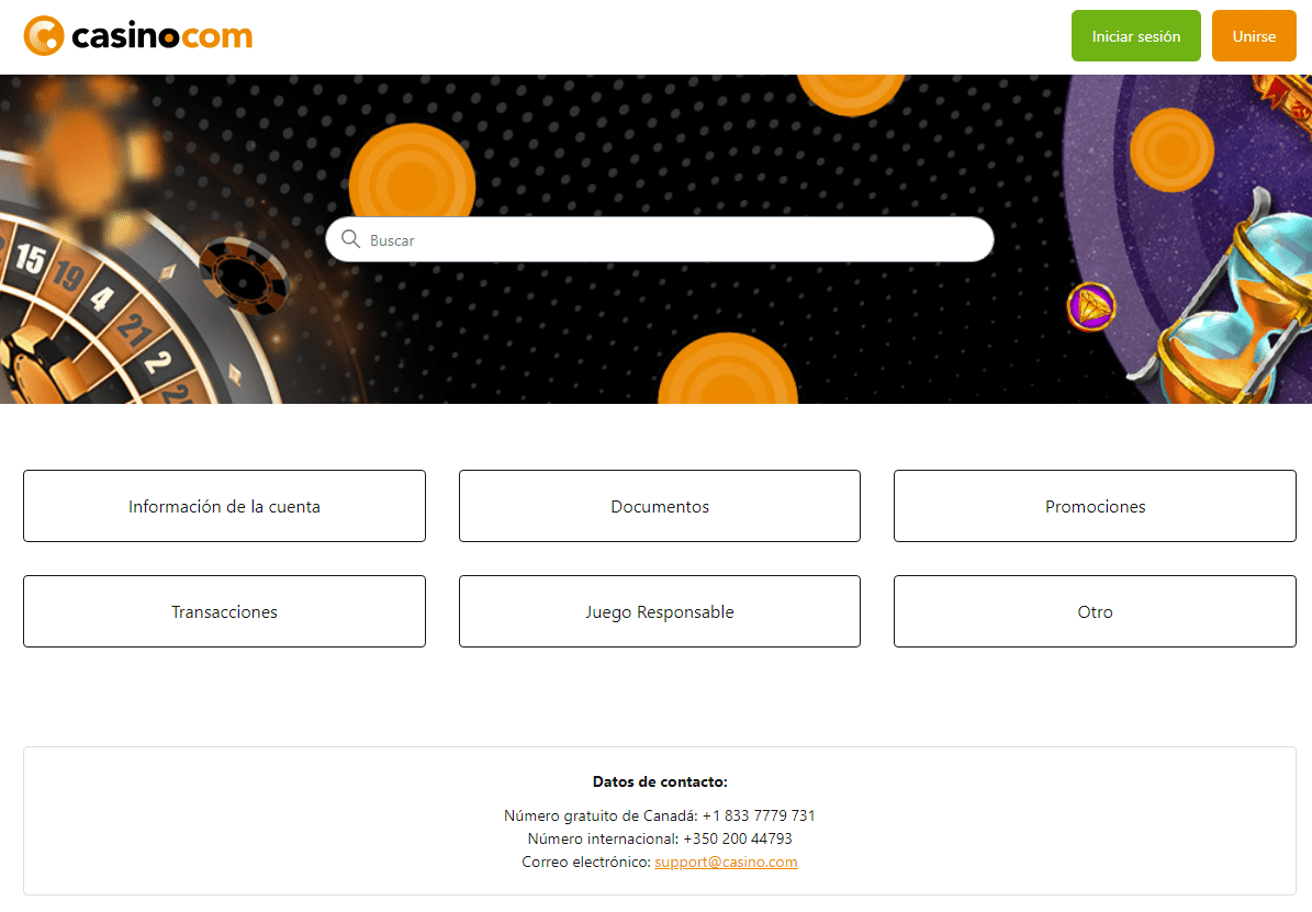 Atención al cliente de Casino.com