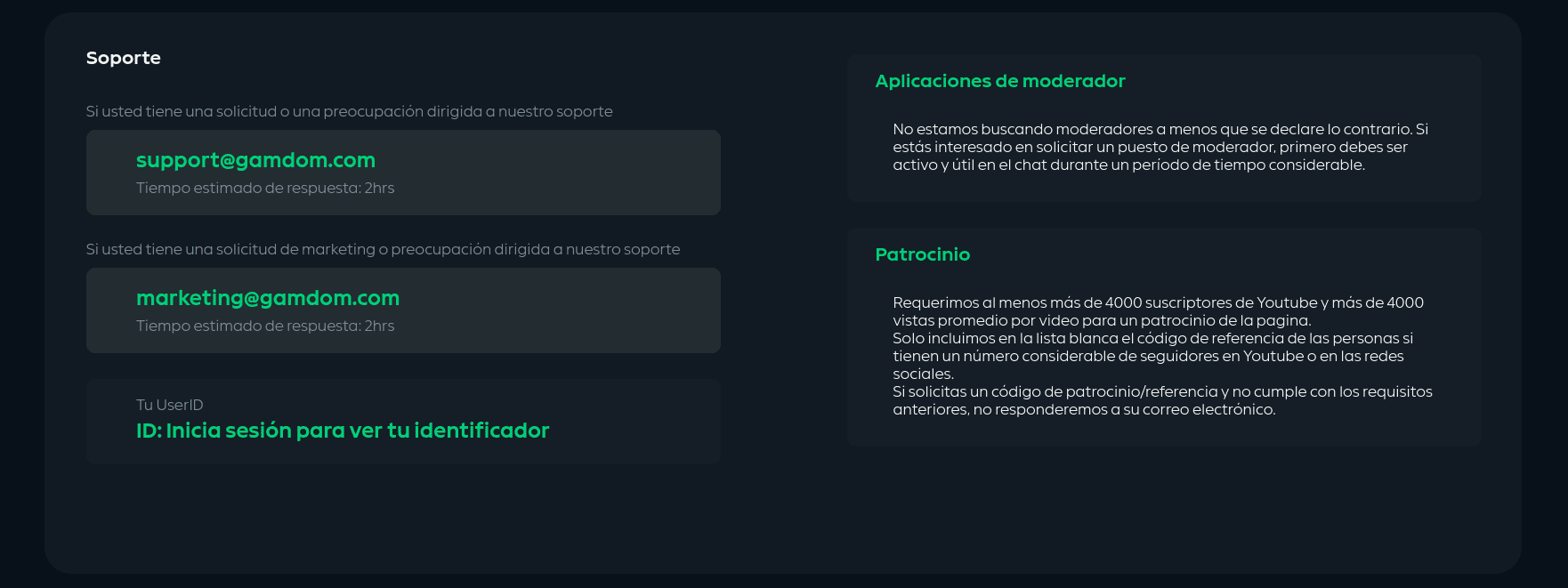 Soporte al cliente en Gamdom