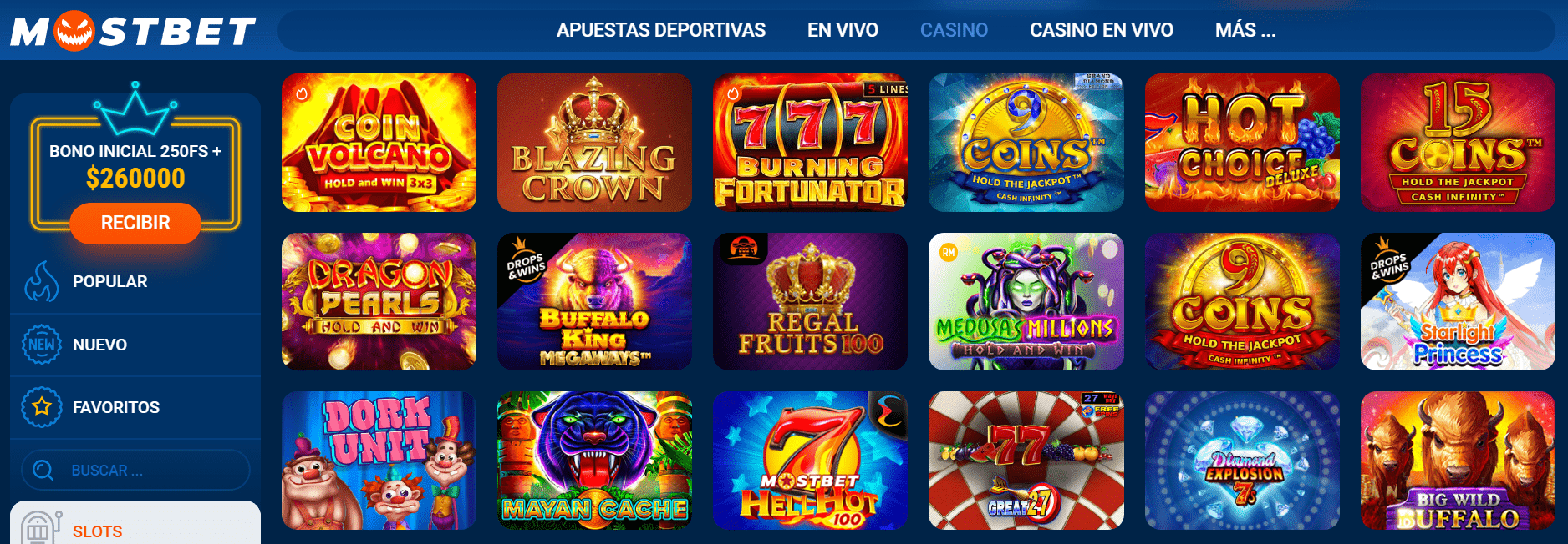 Catálogo de tragaperras de Mostbet casino