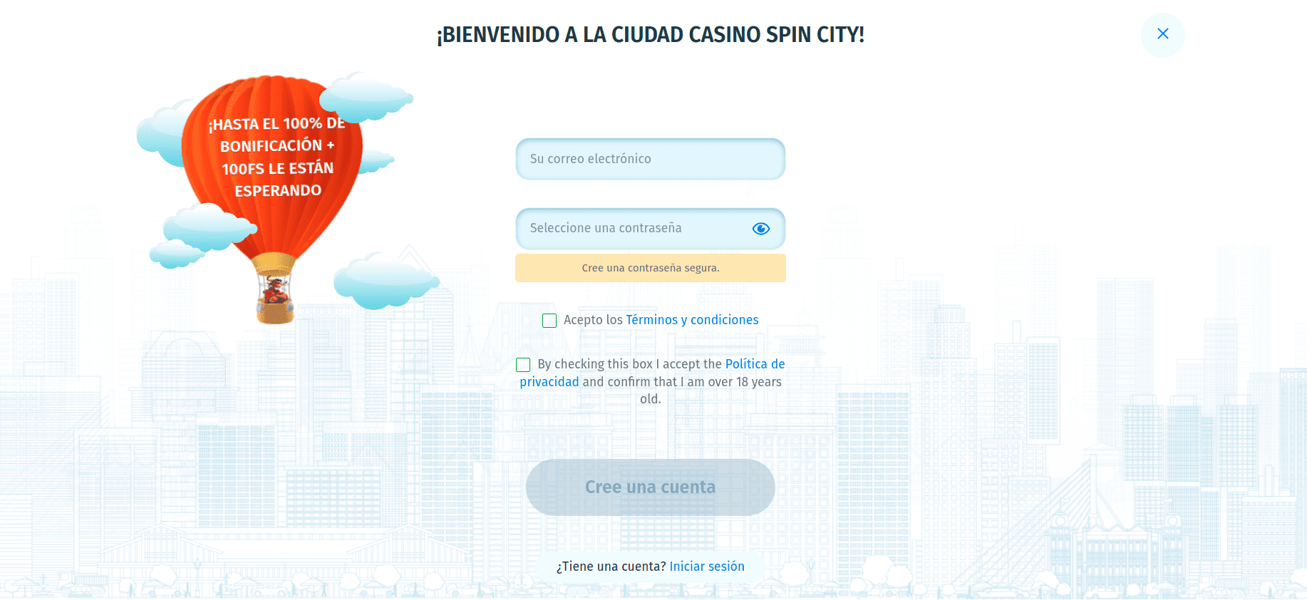 Registro en Spin City