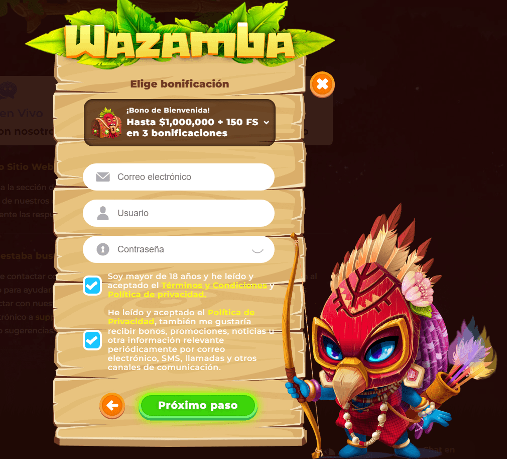 Registrarse en Wazamba casino