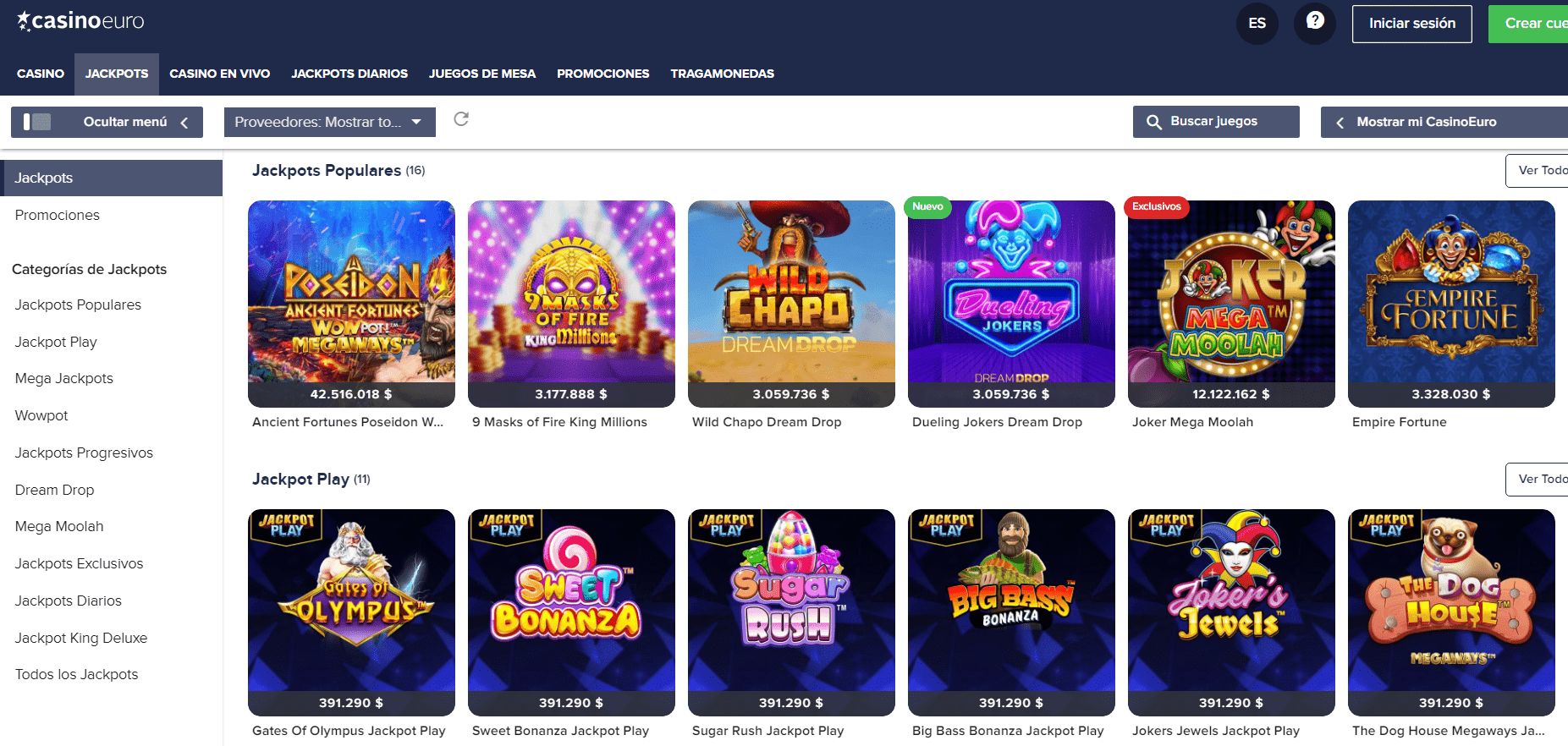 CasinoEuro con jackpots progresivos