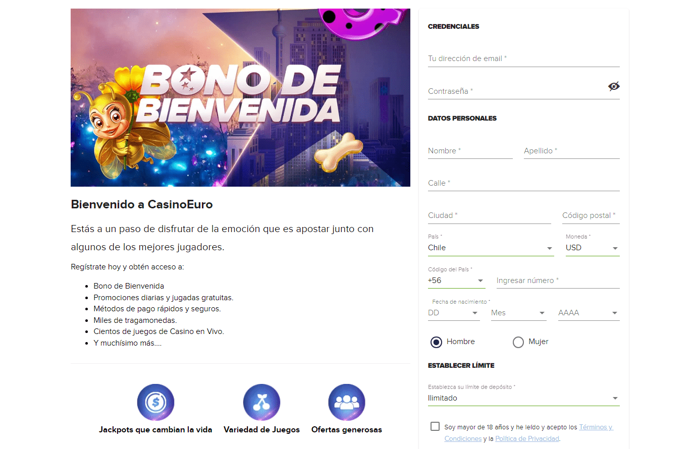 Registro de cuenta en CasinoEuro