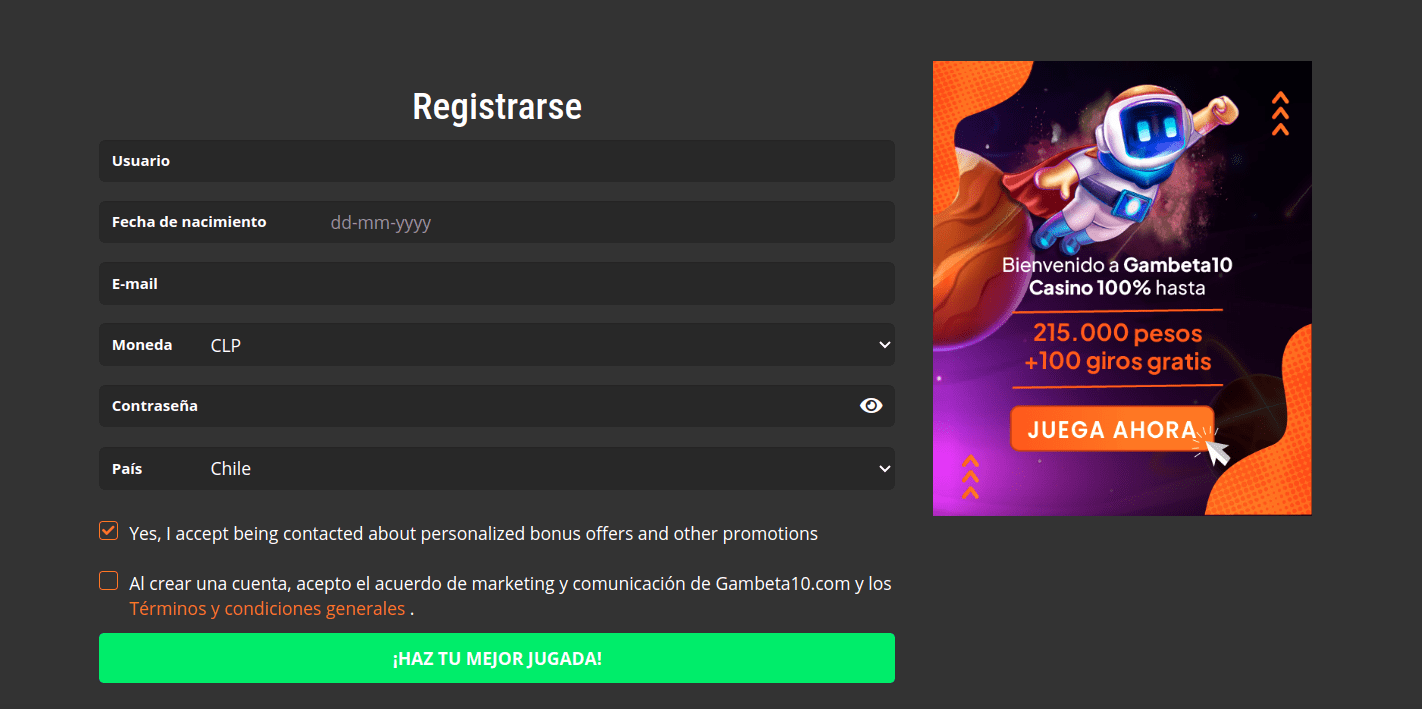 Registro en Gambeta10