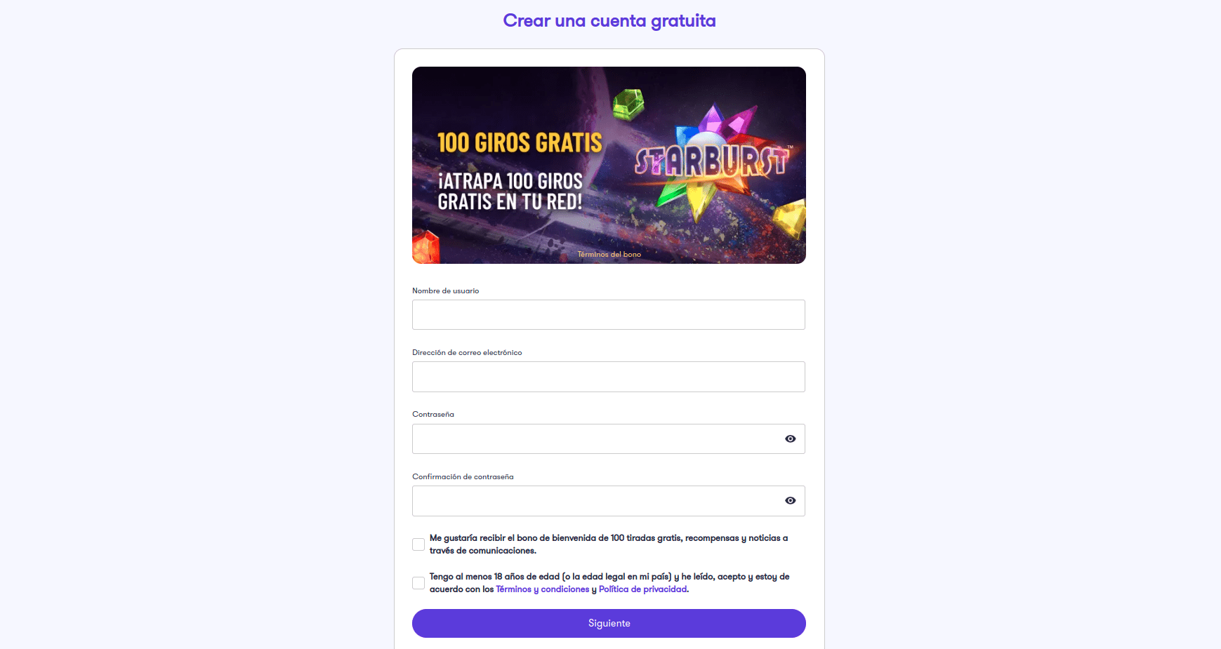 registro en Space Casino