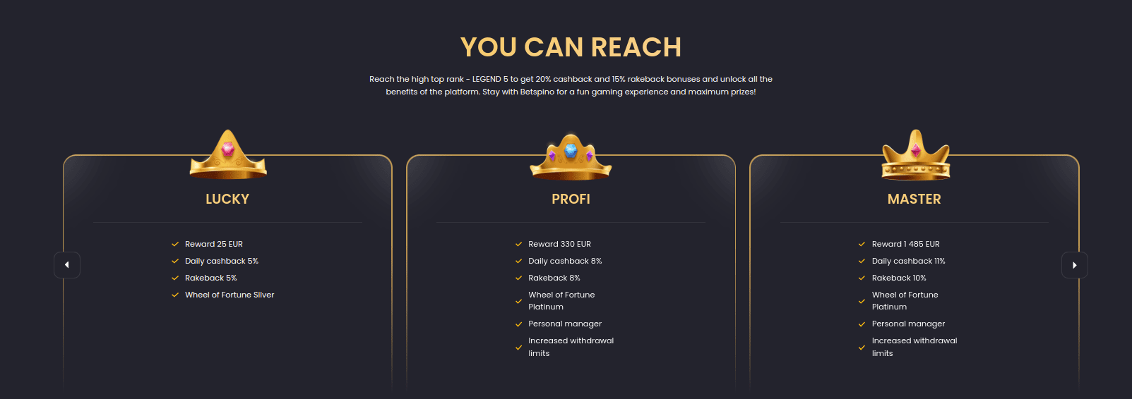 Betspino con programa VIP