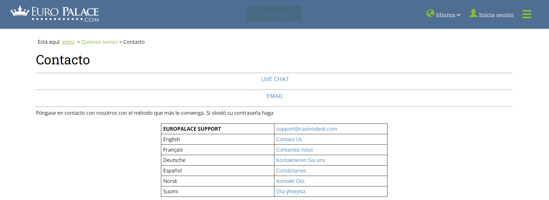 Soporte al cliente en Euro Palace