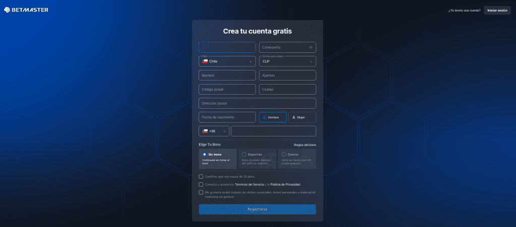 Betmaster registro