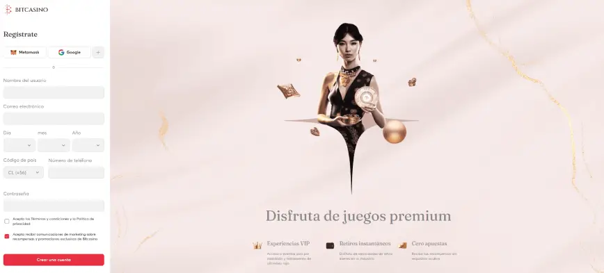 Registro de cuenta en Bitcasino.io