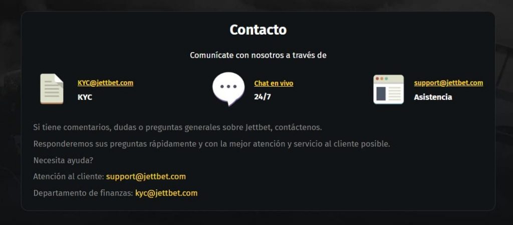 Atención al cliente en Jettbet