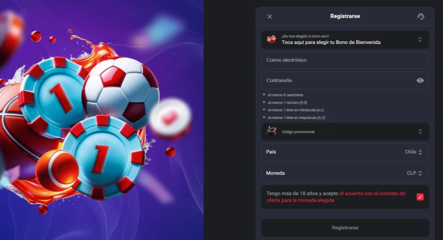 Proceso de registro en 1RedBet