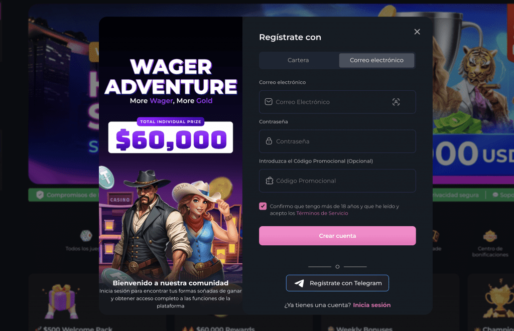 Proceso de registro en Hunny Play